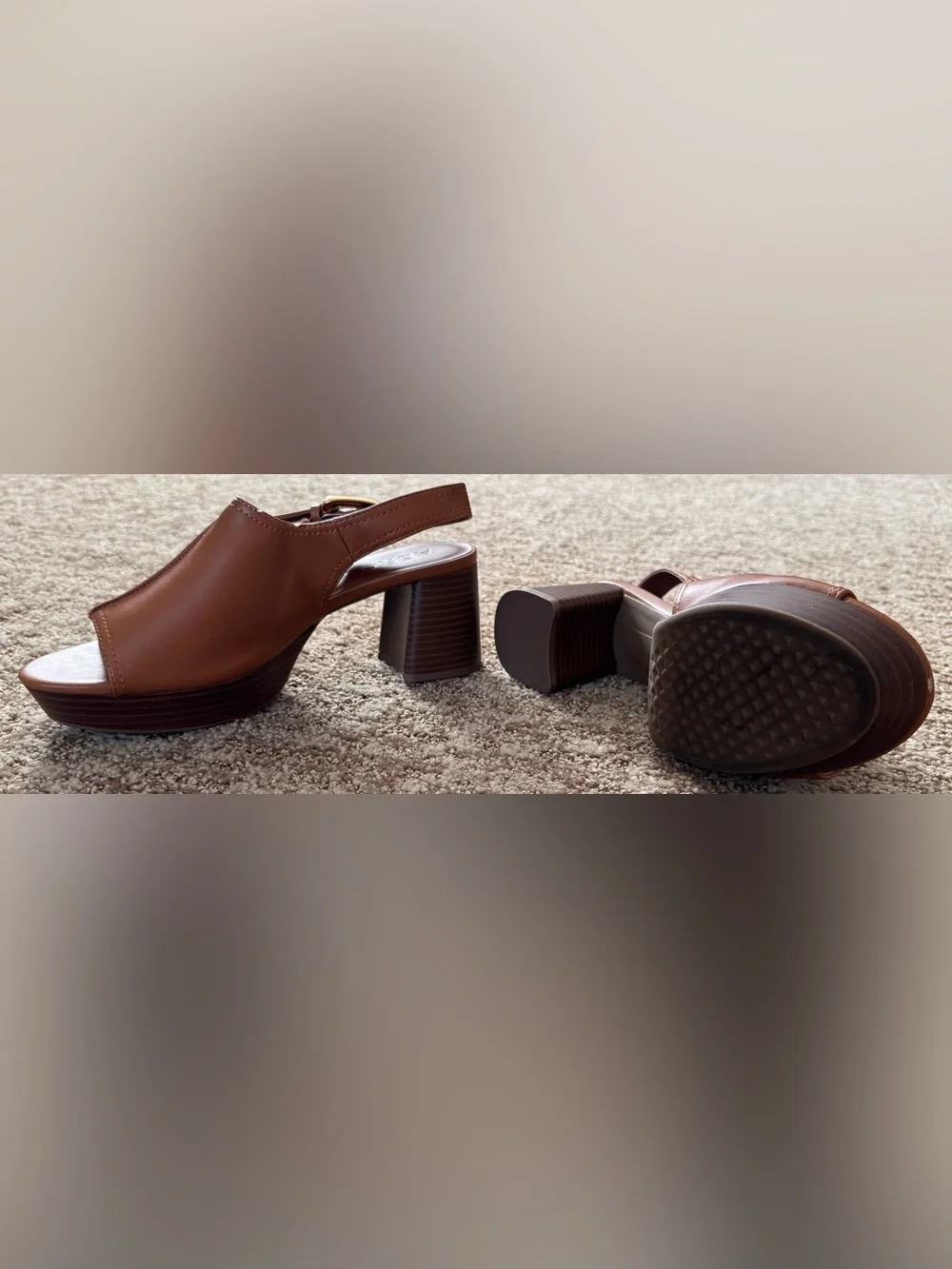 Aerosoles Chancey Platform Slingback Block Heel Sandals Tan Gold Size 9M
